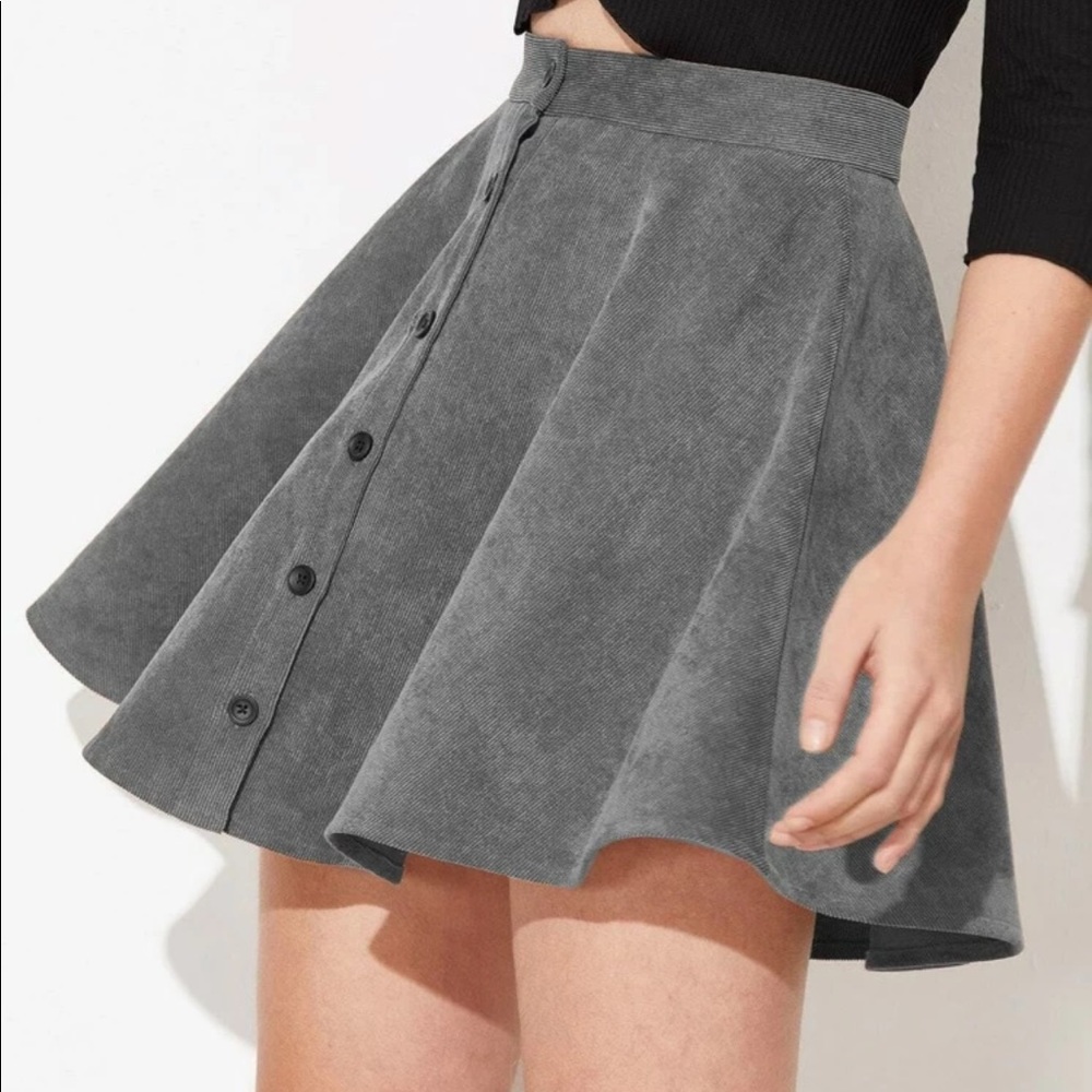 Button up corduroy skater skirt